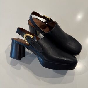 Aerosoles Shayla Clog Slingback Leather Black Heel Size 11